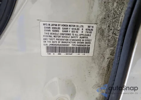 2016 Honda Fit Lx z USA, uszkodzony, nr VIN JHMGK5H54GS003907